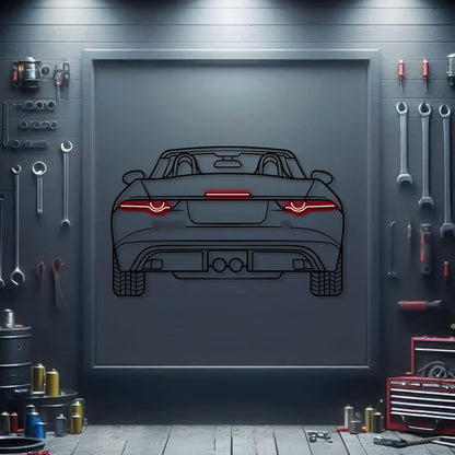 2016 Jaguar F-Type Convertible Back View Metal Neon Car Wall Art