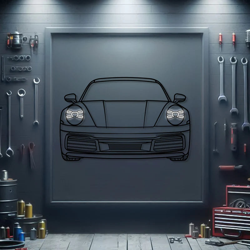 2019 911 Carerra Front View Metal Neon Car Wall Art