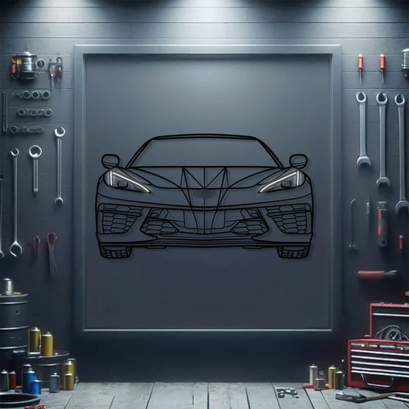 Corvette C8 Front View Metal Neon Car Wall Art