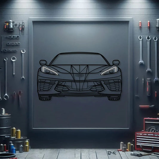 Corvette C8 Front View Metal Neon Car Wall Art